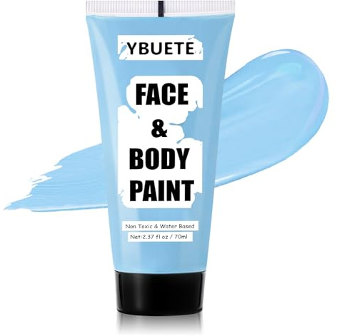 YBUETE Light Blue Water Based Face Body Paint, 2.37 OZ Large Tube Full Coverage Face Paint for Corpse Bride Avatar Mermaid Cosplay Makeup,Washable Blue Body Painting for Adult Halloween SFX Makeup