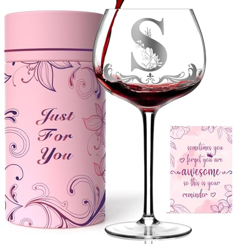 Personalisierte Weingläser für Frauen – mit Gravur, originelles Geschenk zum Geburtstag oder Weihnachten für Mama, Ehefrau, Schwester, Tochter oder Freundin (Buchstabe S)