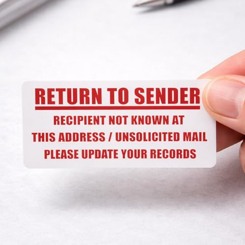 Return to Sender Stickers Not Known at This Address Unsolicited Mail 2 x 1 Red on White Labels 200 Pack