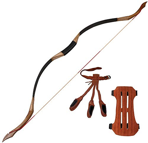 TOPARCHERY Archery 53'' Traditional Recurve Bow Wooden Handmade Mongolian Horsebow Hunting Bow 30-50lbs Longbow for Adult Hunting Practice Arm Guard Finger Tabs Set (40)
