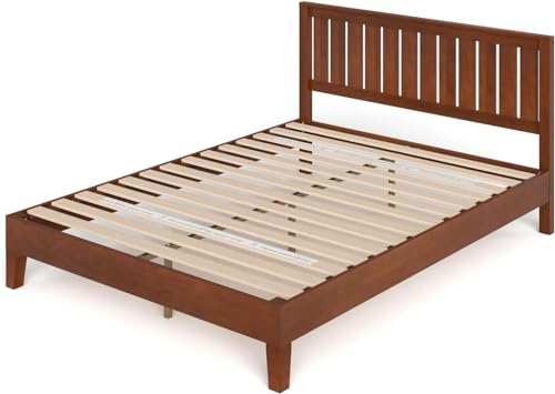 Zinus Vivek Bett 180 x 200 cm – Höhe des Bettrahmens 30 cm – Luxuriöses Plattform-Bettrahmen aus Holz mit Kopfteil – Espresso Brown