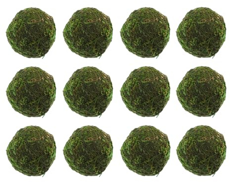 12Pcs Decorative Faux Dried Moss Balls Artificial Green Plant Mossy Globes Handmade Sphere Moss Hanging Balls for Wedding Decors Party 6cm Green