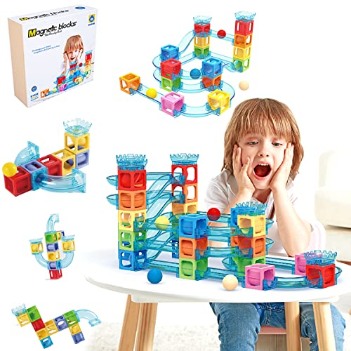 ROUSKY Magnetic Marble Run Race Track Cubes Toy Magnetic Pipeline Assembly Building Toy Stacking Block Sets, Children's Puzzle Toys Gift Box Early Education Toys (36PCS)