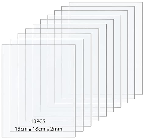 Taiyeestar 10 Pcs Clear Acrylic Sheets, 2mm Thick Clear Perspex Sheet, Transparent Plastic Sheet Acrylic Board, for Picture Frame Glass Replacement, Display Projects, Painting, DIY Craft (13 * 18cm)