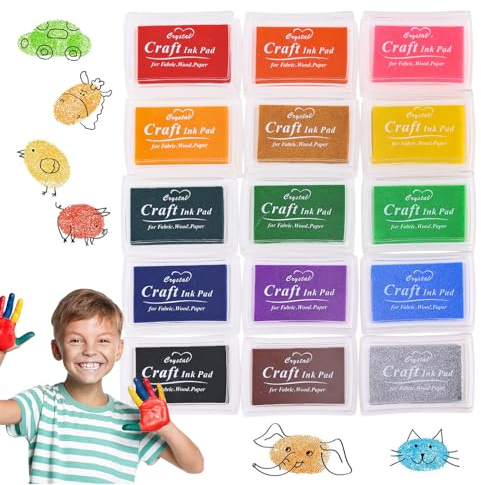 Stempelkissen Bunt, Stempelkissen Für Kinder,7,5 x 5,5 cm, Stempelkissen Fingerabdruck für Scrapbooking, Grußkarten, Einladungspartys, 15 Farben