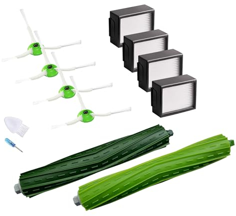 JoyBros Accessori Kit per iRobot Roomba i7 i7156 e5 e5154 e6 Combo i5 J5+ i1 i3+ EVO i4 i8, 4x Filtri hepa 2x Rullo Spazzole Centrali 4x Spazzola Laterale Ricambio