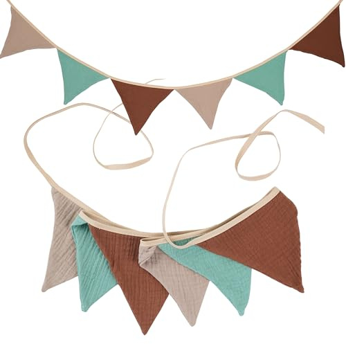 G2PLUS 1.9M Guirlande de Fanions,Fanions Bannière,Guirlande en Tissu avec 6 Drapeaux Double Face Banderole Triangle pour Chambre d'enfant Décoration (Marron/Gris/Vert)