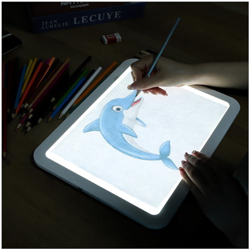 8000+Lux Super hell A4 Leuchttisch -Leuchtplatte mit 3500 mAh -Batterie,6 Dimmpegel und 3 Farbtemperaturen Leuchtkasten, Lichtkissen für Zeichnen, Skizzieren,lichtpad für Tätowierung,Diamond Painting