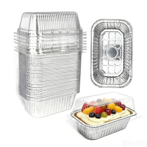 Disposable Mini Loaf Pans with Lids, 1lb Aluminum Baking Pan, 30 Pack