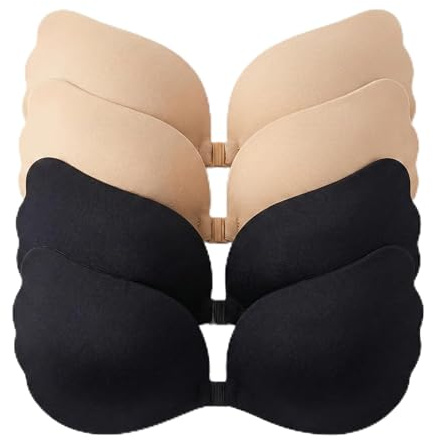 Vazcan Pack de 4X Sujetadores Invisibles Negros & Beige Comodidad Invisible, Adhesivo Respetuoso y Fiable, y Soporte Natural (FR/ES, Tamaño de Copa & Medida de Contorno, C, 4, Negro y Beige)