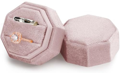 JJiaoLinin Scatola per anelli in velluto, Scatola per Anelli, Scatola per Anelli Nuziali, Scatola per Anelli a 2 Slot, per Proposta, Fidanzamento, Matrimonio, Anniversario Degli Amanti(Rosa)