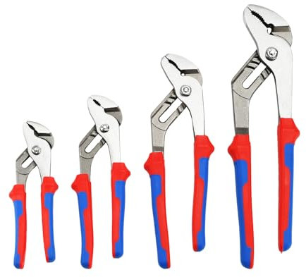 4-Piece Groove Joint Pliers Set with Bi-Material Handles, Tongue and Groove Pliers Set Included 12-in, 10-in, 8-in and 6-in, Perfect for Plumbing Repair and Basic Home Maintenance (Red Blue)