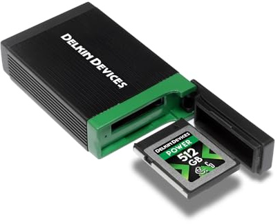Delkin-enheter USB4 CFexpress typ B-kortläsare – 40 Gbps kompatibel med Thunderbolt™, aluminiumbyggd, Plug & Play, inbyggd kortförvaring, Windows och Mac-kompatibel (DDREADER-60)