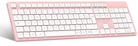 LeadsaiL Clavier sans Fil AZERTY Français Clavier USB avec Pavé Numérique avec 12 Raccourcis Multimédias Pleine Taille pour Windows 11 10, PC, Ordinateur Bureau, Portable-Rosa