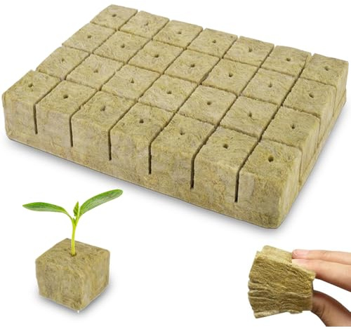 UQTUKO Lana de Roca, 28 piezas Cubo de Lana de Roca, 4 x 4 x 4 cm Lana de Roca, Bloques Hidropónicos Cultivo de Lana de Roca, Cubos para esquejes de cultivo y trasplante de plántulas
