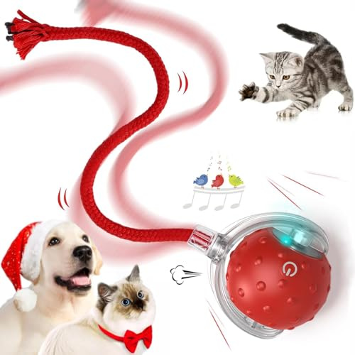 Mokeum Balle interactive pour chien, balle rechargeable pour chat, balle roulante pour chien avec lumière LED, balle flottante en caoutchouc durable à rebond élevé pour chatons, chiots (rouge)