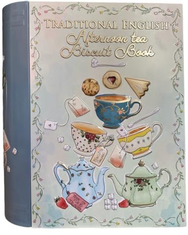 your castle Blechdose in Form eines Buches Afternoon Tea Book Große Buchdose Keksdose Deko-Box Retro-Dose sehr groß, 24.5 x 21 x 9 cm Vol.: 3 L