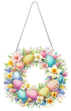 Corona di Diamond Painting, 5D Diamond Painting con ciondolo di Pasqua con coniglio pasquale, Corona di Diamond Painting da appendere, creazione di uova di Pasqua con diamanti, Diamond Painting