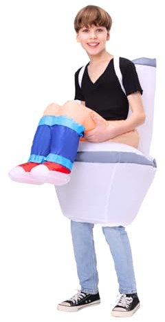 PTS Inflatable Costume Kid, Blow Up Ride On Toilet Costume for Halloween Inflatables Cosplay Party (L)