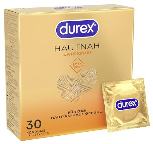 Durex Hautnah Latexfrei Kondome - Latexfreie Kondome aus Real-Feel-Material & mit anatomischer Easy-On-Form - Ohne Latex - 30er Pack (1 x 30 Stück)
