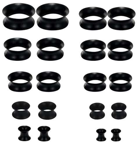 Uwiyo 20 Stück Silikon Flesh-Tunnel, Extra Weich und Flexibel Silikon Ohr Tunnel Plug Double Flared Ohr Expander Ohrplugs Piercing Schmuck für Männer Frauen, 4/5/6/8/10/12/14/16/18/20mm (Schwarz)