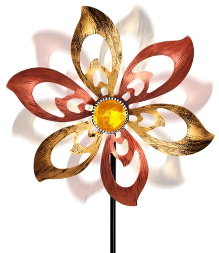 Gartendeko Windrad Garten Metall, Windmühle für Draußen Stehend, Windbetriebene Kinetische Skulptur Wind Spinner für Hof und Garten, Windräder für Rasen Party Dekoration (Rot)