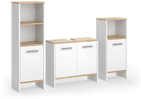 Vicco Set di mobili da bagno Karli, Rovere bianco/dorato, 3 pezzi