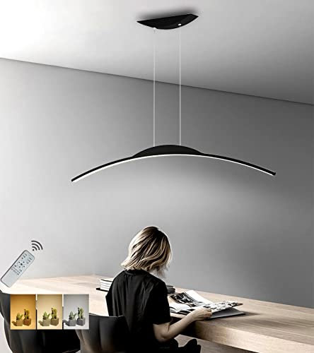 Modern Adjustable Arch LED Pendant Light Dimmable Black Hanging Lamp for Dining Room Office Living Room Bedroom - 120cm/56W Ceiling Chandelier