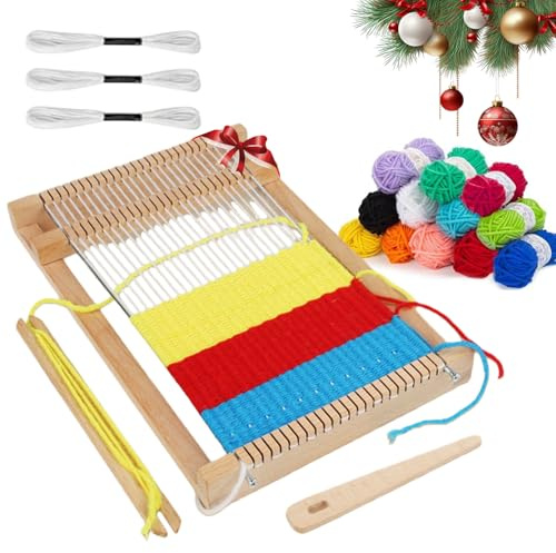 PORFOYO Kit de métiers à tisser en bois pour enfants à partir de 8 ans - Kit d'aiguilles à tricoter circulaires avec aiguille, peigne, laine colorée - Idéal pour les débutants