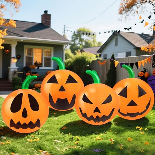 Larber 4pcs 60CM Halloween Gonfiabili Zucche All'aperto Decorazioni PVC Sospesi ZuccheGonfiabili Ornamenti per Esterno Giardino Prato Halloween Festa Ringraziamento Interni Decorazione