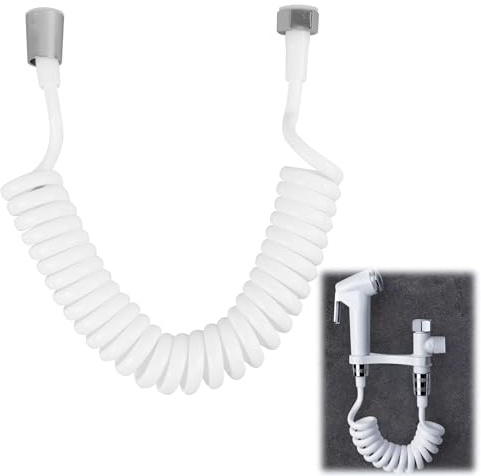 Flexible De Douche 3 Mètres, Tuyau En Mousse Avec Bouchon En Cuivre, Tuyau Rétractable Et Téléscopique Pour Douchette, Bidet Et WC, Design En Spiral Blanc, Tube À Ressort Télescopique