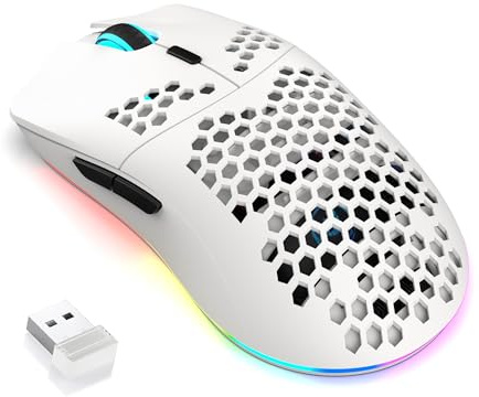 CROSS ZEBRA T66 PC Gaming Mouse, BT/2.4G Wireless/Wired, Lightweight Honeycomb Shell, Macro Program, Cool RGB Light, 650mAh Large Battery, 3600 DPI, for PC Gamer -White