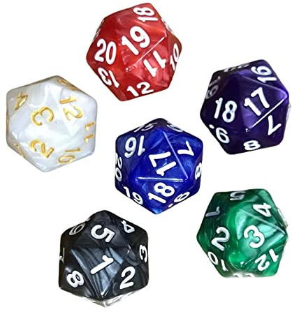 6 pièces dés D20 20mm en Acrylique, Jeu de dés 20 Faces pour Jeux de société, Jeux de rôle et Cadeaux de fête