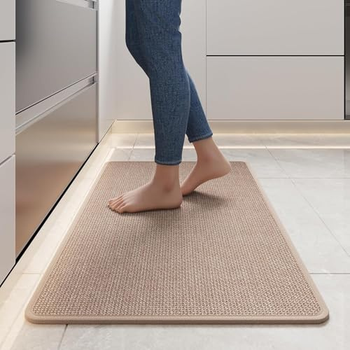 Quqei Kitchen Mat Non Slip Washable, Woven Kitchen Rugs 43x75cm Brown | Absorbent Kitchen Floor Mats, Soft Weave Surface Kitchen Runner Rug, Standing Mat Front of Sink, Easy to Clean, Low Profile