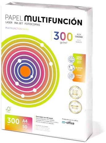 m-office - Folios A4 300gr 50 hojas, Papel Multiusos para Impresora, Folios para Impresoras Laser y de Inyección, Fotocopiadora, Fax, Para uso Oficina, Material Escolar, Paquete Hojas (50h,300gr)