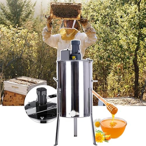 simprueH Electric Honey Extractor, 2/3/4 Frame Stainless Steel Honey Extractor Separator Honeycomb Drum Spinner with Honey Outlet & Clear Lid (3Frame)
