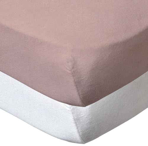 BabyCalin - 2er Set Spannbettlaken Weiß/Rosa 60x120x15 cm