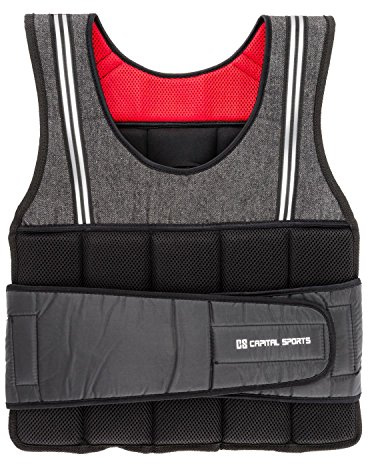 CAPITAL SPORTS vestpro - Poids Gilet, Vest á poins de 20 kg ou 10 kg, Poids Amovibles, Sangle en Nylon, Fermetures Velcro, individuelle Corps Adaptation, Noir