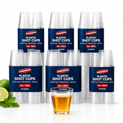 Caterserve Shot Glasses Multi-Use Plastic Crystal Clear Hard Plastic Cups 30ml - 1 oz (300 Cups)