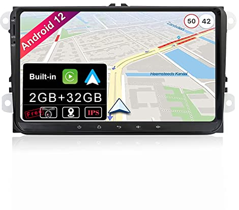 BXLIYER Android 12 IPS Autoradio Passt für Passat/Golf/Skoda/Seat - Eingebautes CarPlay Android Auto - KOSTENLOS Rückfahrkamera - 2G+32G - 9 Zoll 2 Din - DSP DAB Lenkradsteuerung WiFi Fast-Boot 4G
