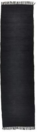 Theko | Dhurry Teppich aus 100% Baumwolle Flachgewebe Teppich Happy Cotton | handgewebt | Farbe: Schwarz | 70x250 cm