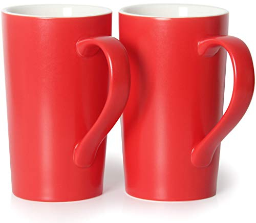 Smilatte Tazas de café grandes de 20 oz / 600 ml, M007 Taza de cerámica alta y lisa con asa para hombres papá, juego de 2, rojo