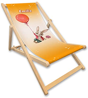 Unikatolo Liegestuhl für Kinder Hase gelb mit Name, Strandstuhl, Geschenkidee Geburtstag Kindergarten Kinderzimmerdeko