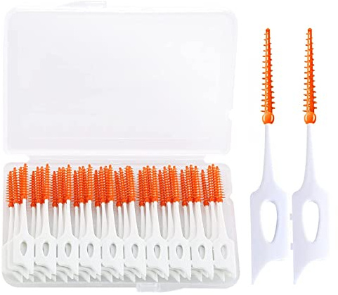 Dental Picks,40pcs Tooth Floss Picks Interdental Brush Flosser Sticks in Orange,Suitable for Daily Cleaning and Protecting Teeth,with Storage Case for Brush Tool