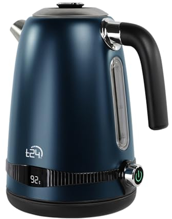 T24 Edelstahl Wasserkocher 1,7 L mit 7 Temperatureinstufen 2200W LCD Display | Kalk-Filter | Wasserkocher mit Temperatureinstellung und Schnellkochfunktion (Space Petrol)