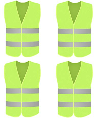 KAREN66 4 Stück Sicherheitsweste Warnweste Gelb Reflektorweste Auto, Damen Herren Erwachsene, für Auto KFZ Pkw Autofahrern Fahrern Arbeitskräften Warnweste