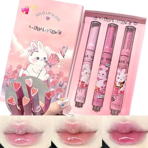 LuckNest 3 Colors Jelly Lipstick Gift Set, Tinted Heart Shape Lip Stain Lip Gloss, Mirror Hydrating Jelly Love Lipstick, Moisturizing Tinted Lip Balm, Vivid Color Glossy Lip Makeup for Girls (B)