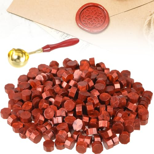 300 Stück Wachssiegel Set,Siegellack Set Wax Seal Wachs Siegel Siegelwachs Stempel Wachs Siegelwachs Perlen mit 1 Wachsschmelzlöffel für Einladungen, Karten, Umschläge, Geschenkverpackungen Rotes Gol