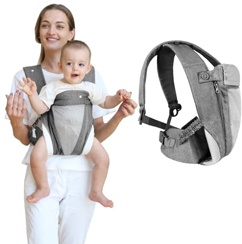 Aolso Mochila Portabebés Multifunción para Bebés,Ergonómica Fulares Porteadores para Bebés,Portabebés Transpirable,Fulares portabebé,Portabebés de 0 a 36 mese,Fácil de Usar y Colocar, Unisex Ajustable