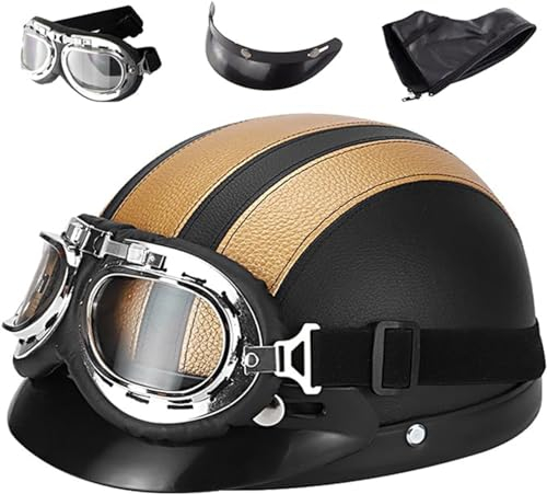 Retro Herrenhelm Halboffene Motorradhelme Sommer Damen Motorrad Moped Roller Halbhelm Erwachsene Vintage Totenkopfkappe Halbschalenhelm ECE-Zertifizierung D,54-60 cm